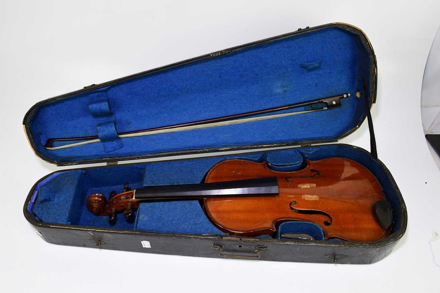 A full size French viola with two-piece back, length 40.5cm, cased with a bow. Condition Report: - Image 9 of 9