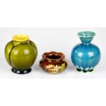 LINTHORPE; three small vases to include a globular example decorated in a green glaze, impressed