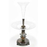 MAPPIN & WEBB; a Victorian hallmarked silver epergne with cut glass flute and dish, terminating on a