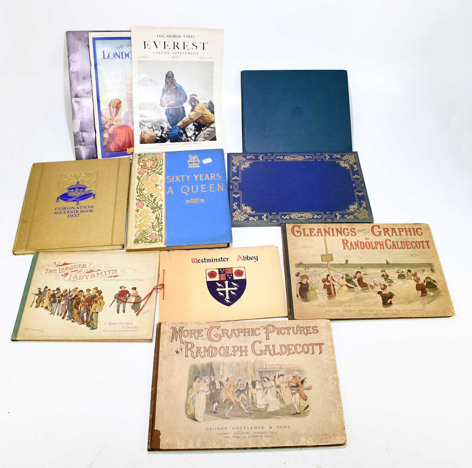 A collection of assorted books and ephemera to include Gleanings Graphic from Randolph Caldecott,