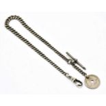 A hallmarked silver watch chain, with coin fob, length 31cm, approx weight 0.79ozt/24.7g.