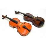A full size violin, probably German, branded 'Stainer' below the button, length of back 35.5cm,
