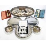 A small quantity of assorted silver plate to include a Sheffield plate gallery tray of oval form,