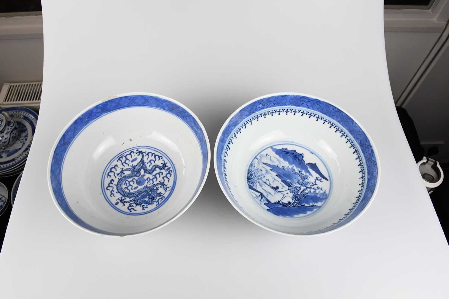 Two 19th century Chinese blue and white porcelain footed bowls comprising an example decorated - Image 2 of 17