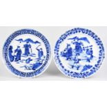 A near pair of 19th century Chinese blue and white Proc plates of circular form decorated with