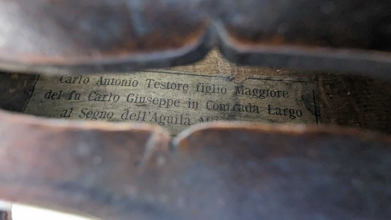 A quarter size German violin, with spurious 'Carlo Antonio Testore' label, with two-piece back - Image 5 of 5