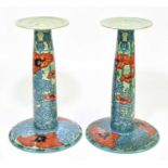 SALLY TUFFIN FOR DENNIS CHINAWORKS; a pair of large candlesticks of cylindrical form, tube lined