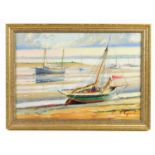 † KENNETH GRANT (born 1934); oil on canvas, boats at low tide, signed, 24.5 x 35cm, framed.Condition