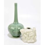 A Korean globe and shaft vase, decorated with flowers against a celadon ground, height 27.5cm,