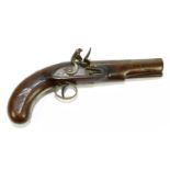 A 19th century flint lock pistol with brass furniture.Condition Report: Rust and pitting to the