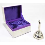 J A CAMPBELL; a modern hallmarked silver wine funnel, London 2003, length 12cm, weight 3ozt/94g,