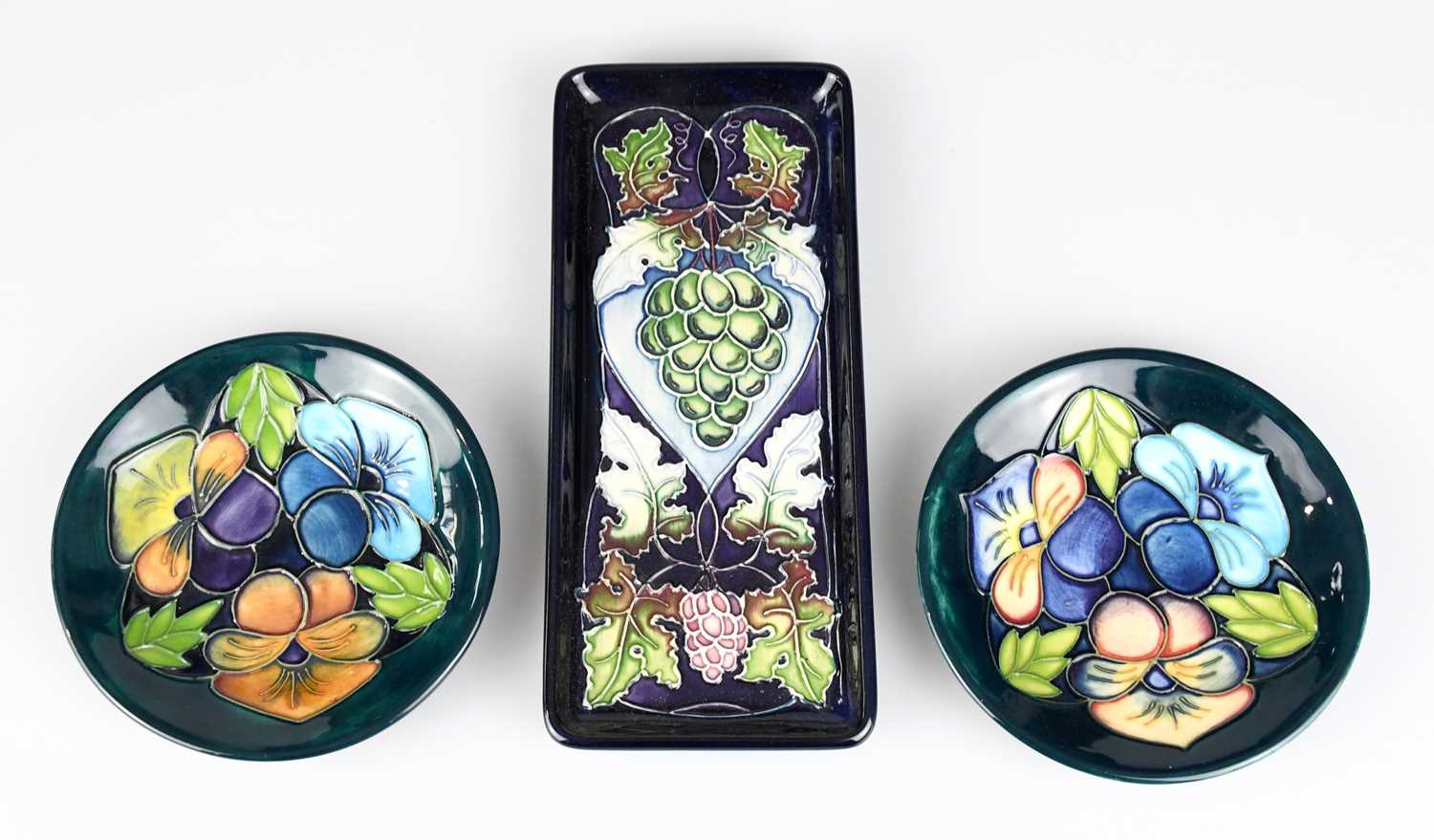 MOORCROFT; two circular pin dishes produced for the Moorcroft Collector's Club, 205, diameter