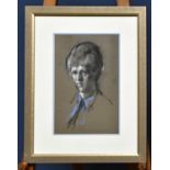 † HAROLD FRANCIS RILEY DL DLITT FRCS DFA ATC (1934-2023); pastel, portrait of a boy with blue collar