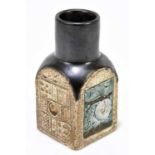 JANE FITZGERALD FOR TROIKA POTTERY; a spice jar with manganese top, signed 'Troika' and with painted