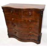 A 19th century mahogany serpentine chest of two short and three long drawers, height 108cm, width