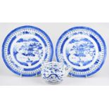 A near pair of 19th century Chinese blue and white porcelain plates of circular form, decorated with