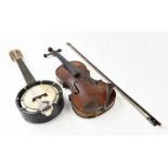 A three quarter size medio-fino violin, and a banjolin in case (2)