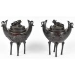 A pair of Japanese Meiji period bronze censers, height 15cm.