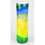 † PAULINE SOLVEN; a cylindrical Art Glass vase internally decorated with bands of colour, signed,