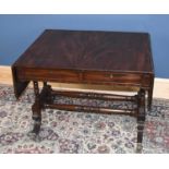 A Regency mahogany sofa table with two real and two dummy drawers on standard end supports, with