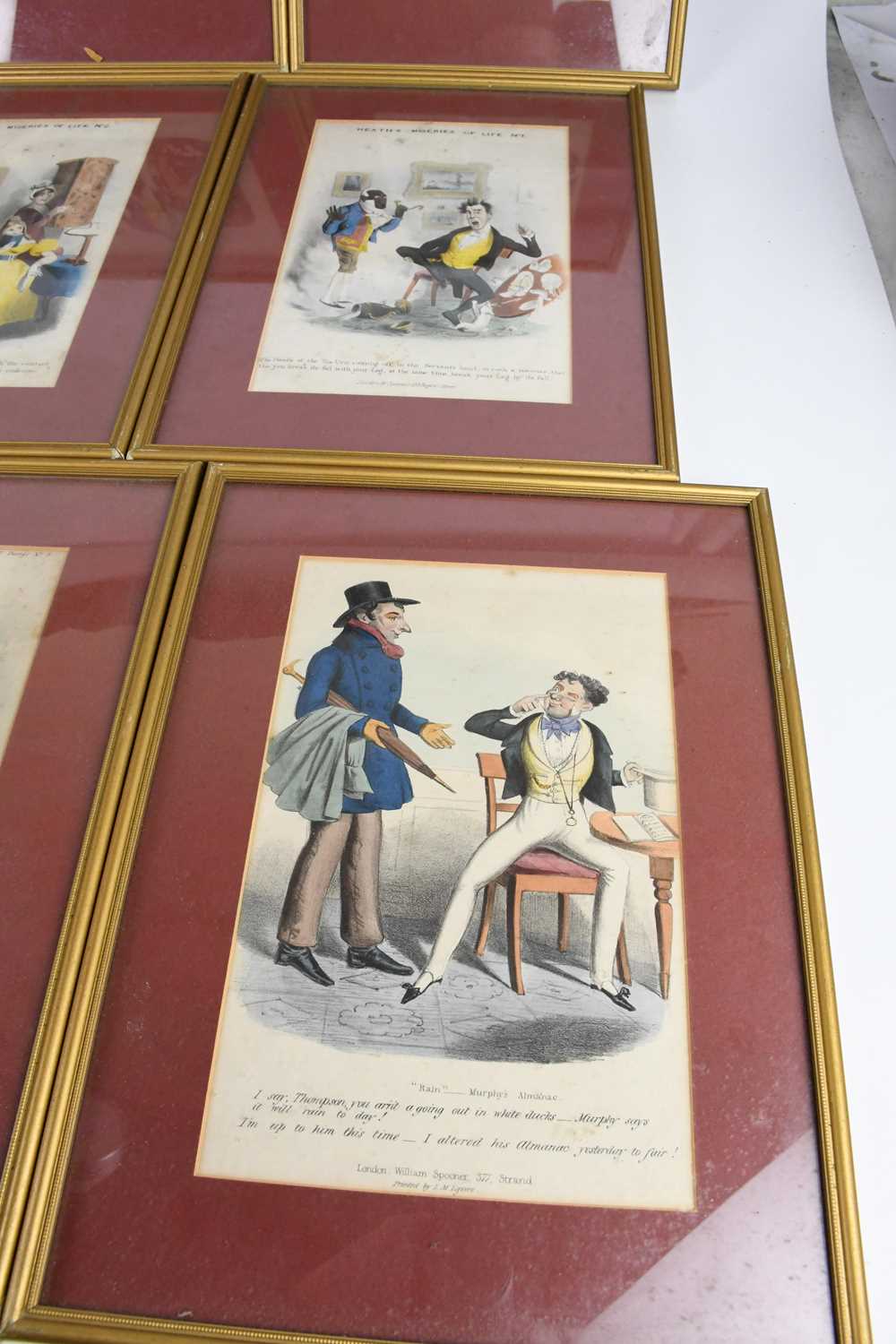 A group of seventeen circa 1800s cartoon engravings, 18 x 28cm, all framed and glazed. - Image 3 of 11