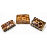 A 19th century tortoiseshell and stained horn snuff box, together with two further tortoiseshell