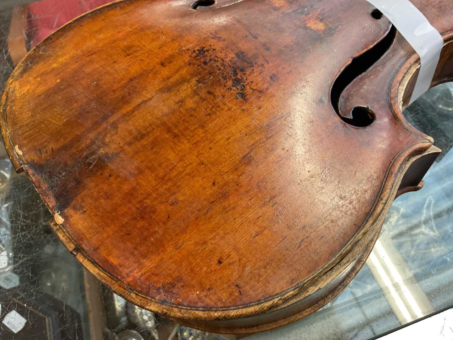 A full size violin for restoration, probably French, with one-piece back, length 35.5cm.Condition - Image 9 of 13