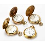 Four gold plated repeating pocket watches comprising a quarter reapeating pocket watch by Thomas