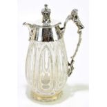 A 19th century Bohemian glass and silver plated claret jug, the cover with crown finial and