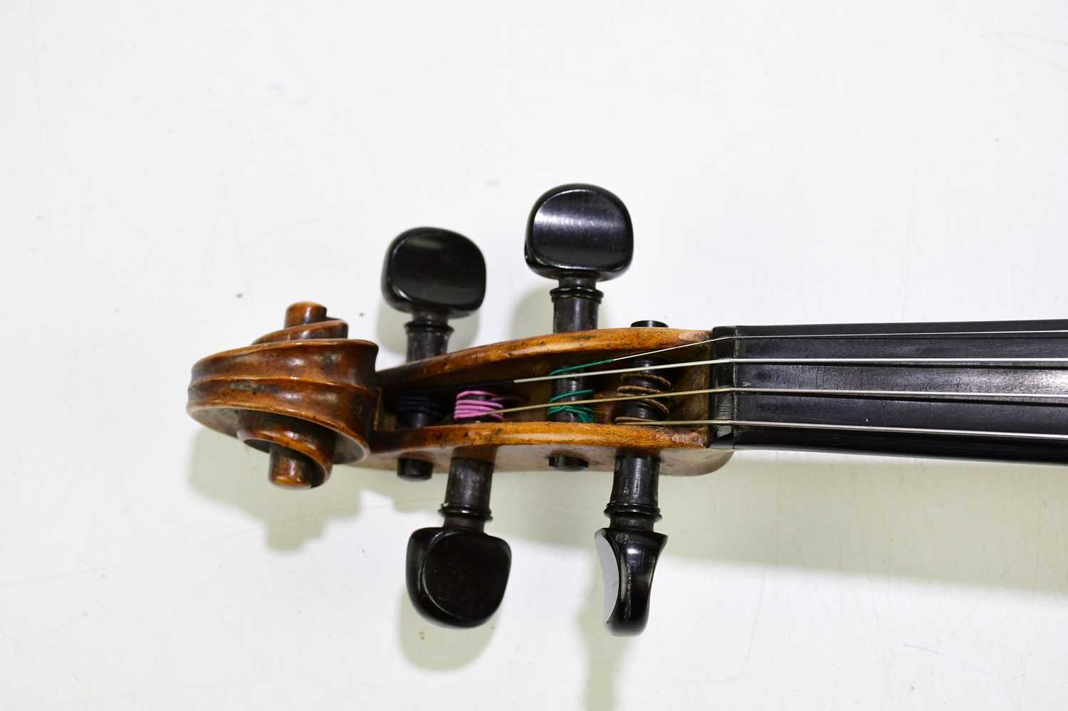 WOLFF BROS; a full size violin with two-piece back, length 35.6cm, cased with two bows. - Image 6 of 8