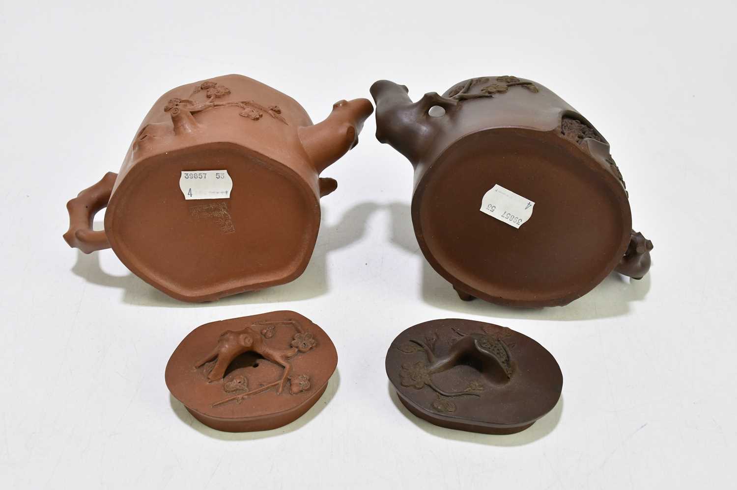 Four Chinese redware Yixing teapots and covers, with naturalistic detailing, the tallest 9.5cm (4) - Image 6 of 11