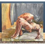 ARRON STEEN; oil on canvas, depicting nude scene, unsigned, 120 x 130cm, unframed.