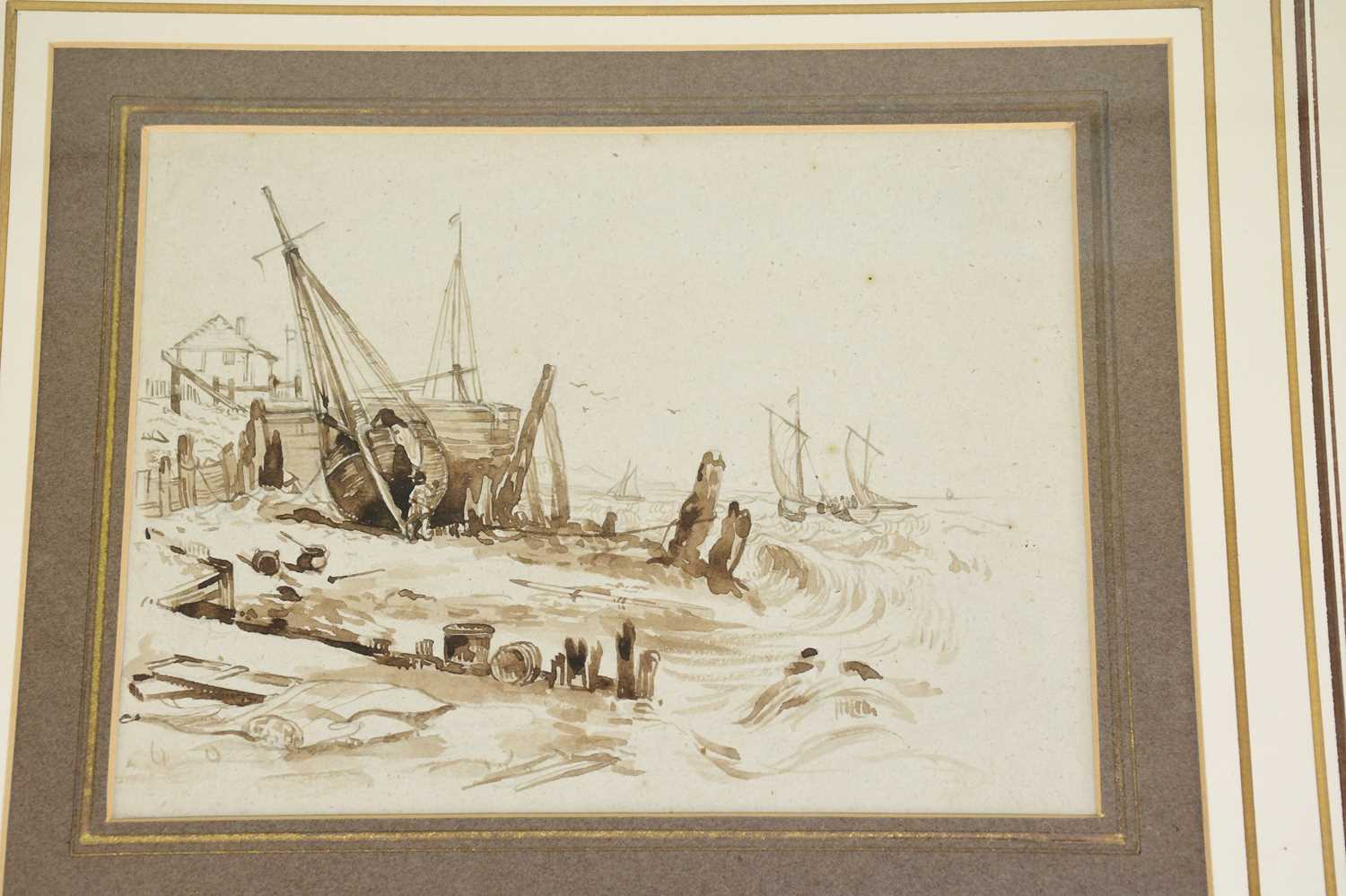 ATTRIBUTED TO JAMES STARK (1794-1859); four pencil drawings framed as one, studies of boats, the - Image 4 of 4