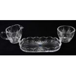 A Bohemian crystal sugar bowl, jug and tray, boxed.