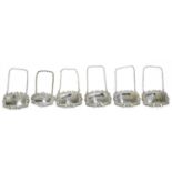 A collection of six modern hallmarked silver decanter labels, comprising three sherry and two