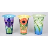 SALLY TUFFIN FOR DENNIS CHINAWORKS; three cylindrical vases with flared rims, each with floral