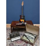 A Frontalini piano accordian, another piano accordian, a 1960s Teisco Kay KB-10 short scale bass