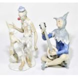NAO; a large ceramic figure of a jester and a lute, height 34cm, with a D'Art Spanish group of a