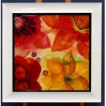 † KERRY DARLINGTON; acrylic on board, flowers, signed lower left, 60 x 60cm, framed.
