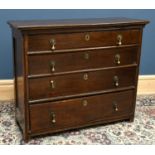 An 18th century provincial oak chest, with four graduated long drawers, height 89cm, width 107cm,