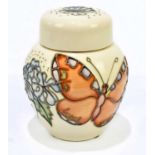 RACHEL BISHOP FOR MOORCROFT; a small ginger jar and cover, decorated in the 'Butterfly' pattern,