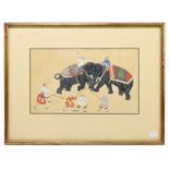 PERSIAN SCHOOL, EARLY 20TH CENTURY; gouache on paper, elephant battle, 17.5 x 29cm, framed and