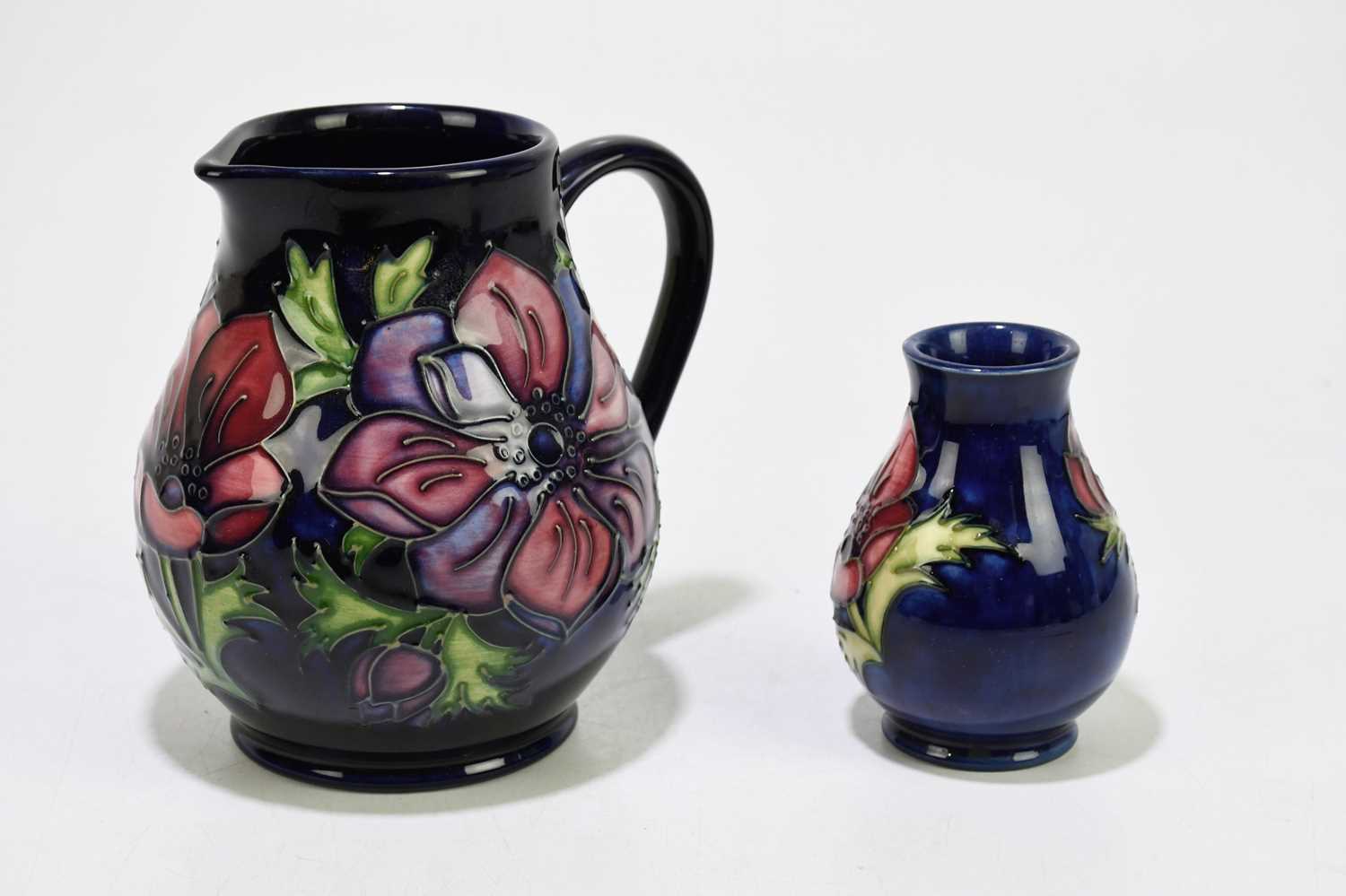 MOORCROFT; two pieces decorated in the 'Anemone' pattern, comprising a jug, height 15cm, and a squat - Image 4 of 6