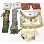 MASONIC INTEREST; a mixed group of Masonic regalia, to include apron, two pairs of armbands and