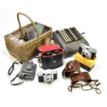 An assortment of collectors' items, to include a vintage calculator, print making plates, cameras