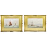 G S WALTERS (1838-1924); pair of watercolours, maritime scenes, signed, 32 x 49cm, in ornate gilt