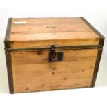 WILLIAM WADE & SONS; a pine, leather and brass bound trunk, with plaque to the lid, inscribed A.