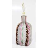 MURANO; a glass scent bottle and stopper of square form, internally decorated with latticino work,