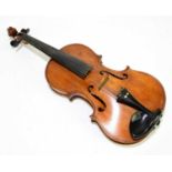 A full size English violin with interior label 'JW Borland fecit Sutton 1933', the one-piece back