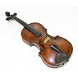 JOHANN CHRISTIAN FICKER (JC FICKER); a full size German violin with one-piece back length 35.8cm,